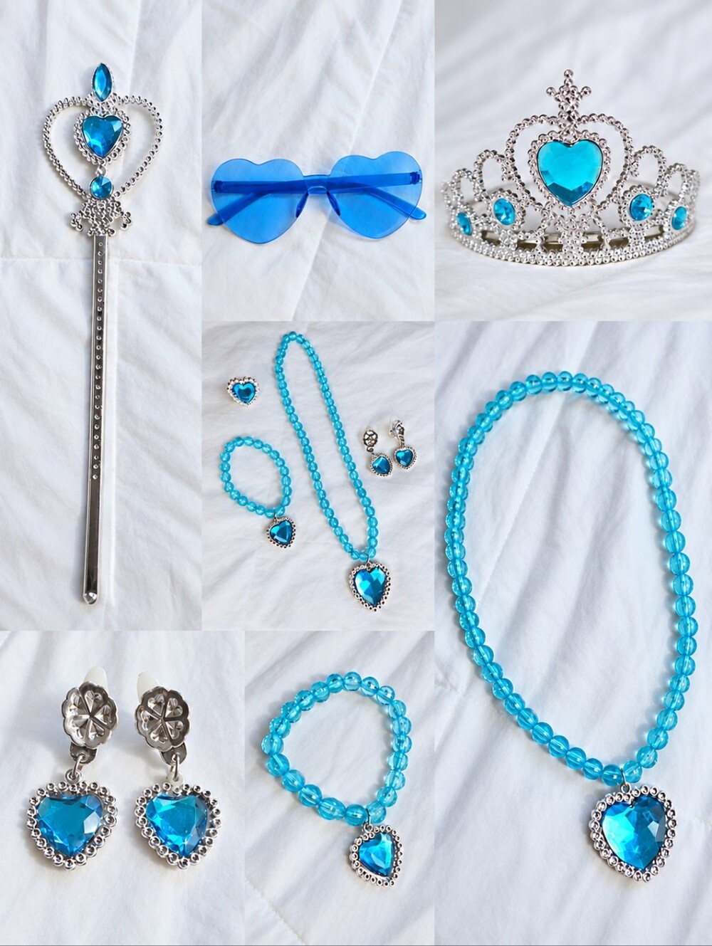 7 piece Blue Princess Crown & Accessory Set + Kids Sunglasses Wand & Jewlery